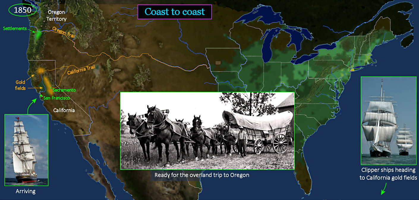 Oregon Trail and Gold Rush, 1849 map